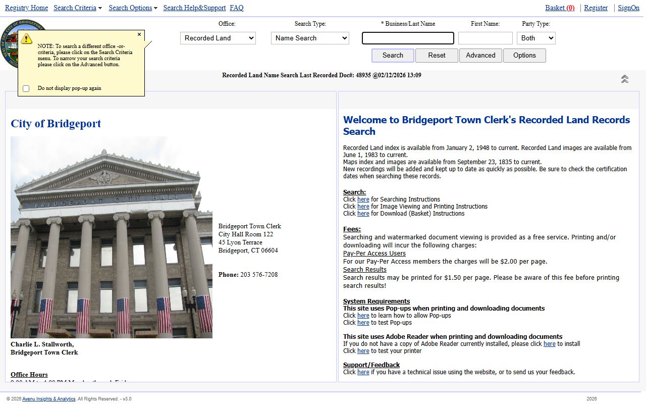 Bridgeport land records database search portal