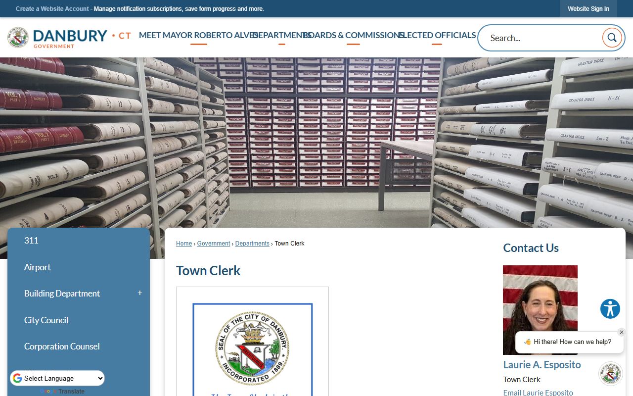 Danbury Town Clerk office information