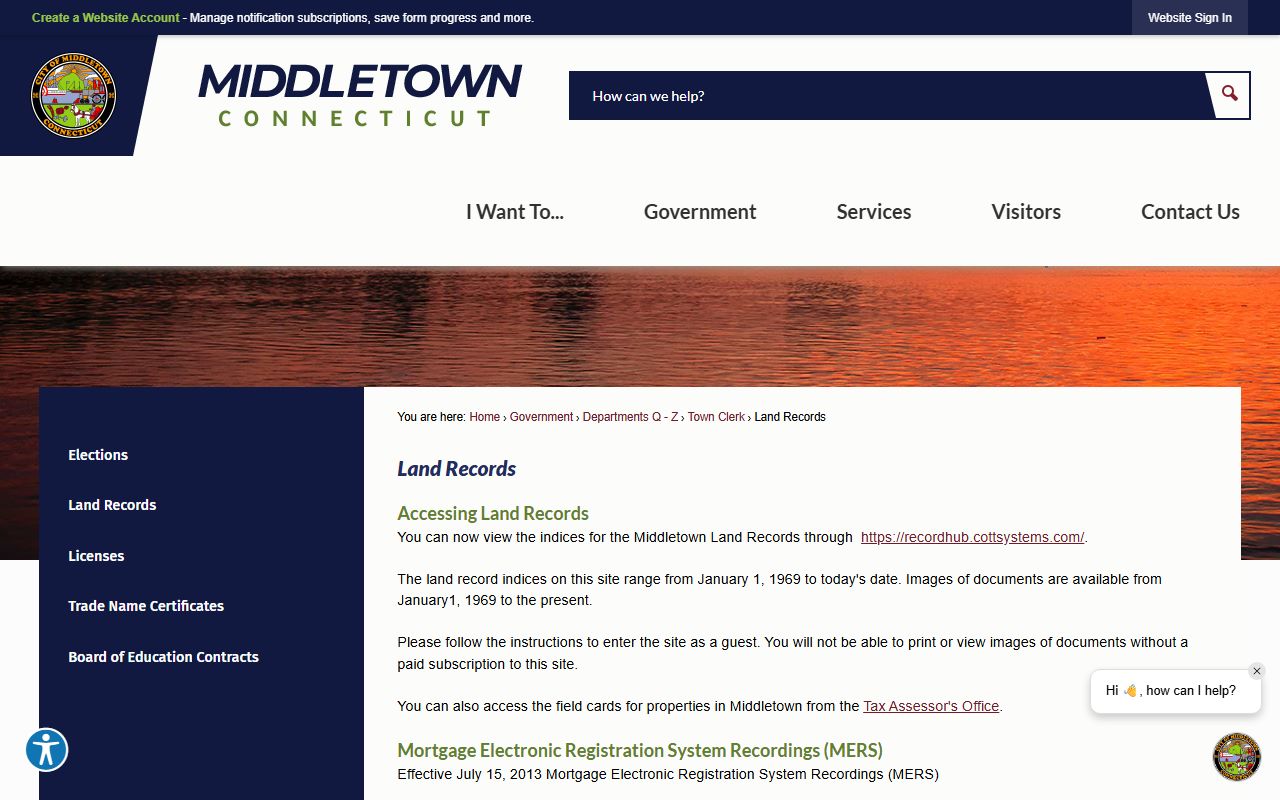 Middletown Town Clerk land records portal for Middlesex County